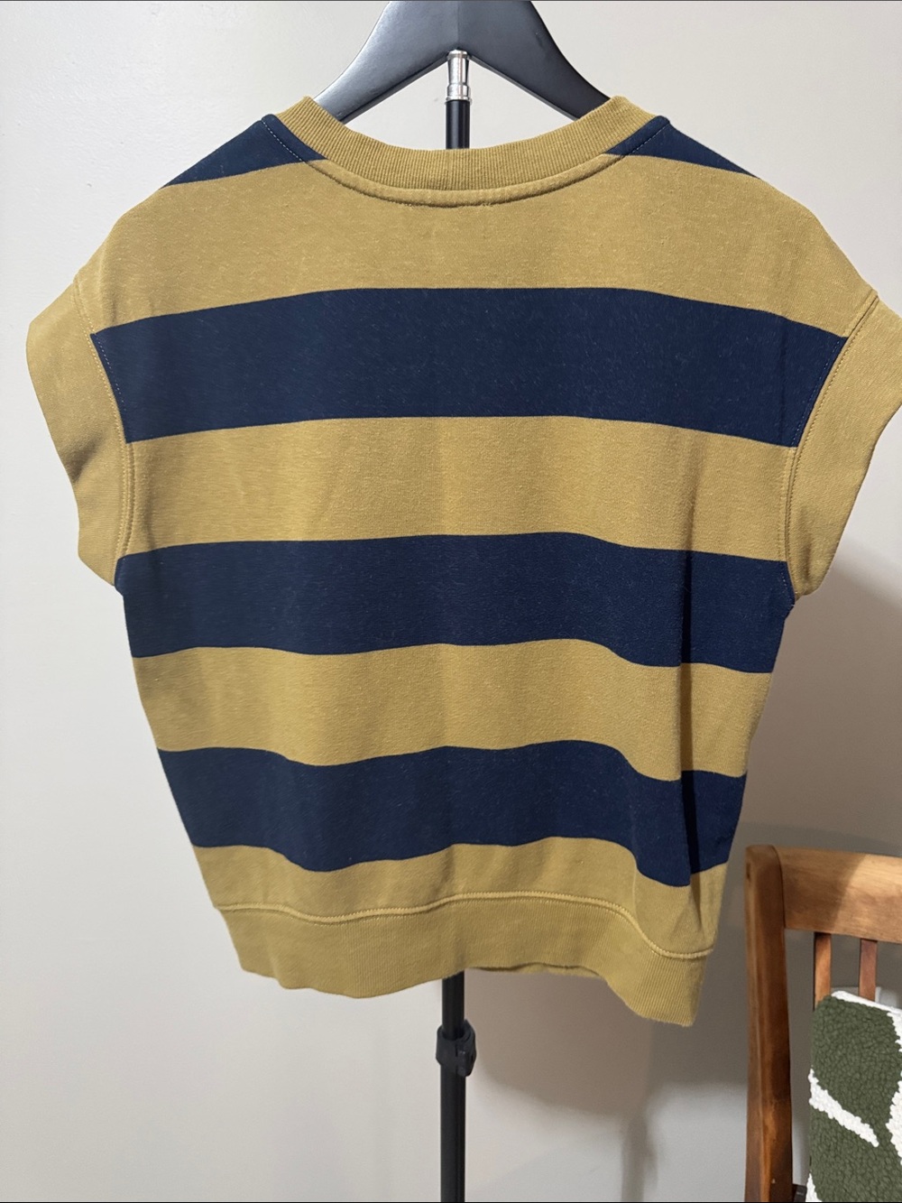 EVER EVE Striped Short Sleeve Sweatshirt Top M Mustard Navy - Picture 6 of 7